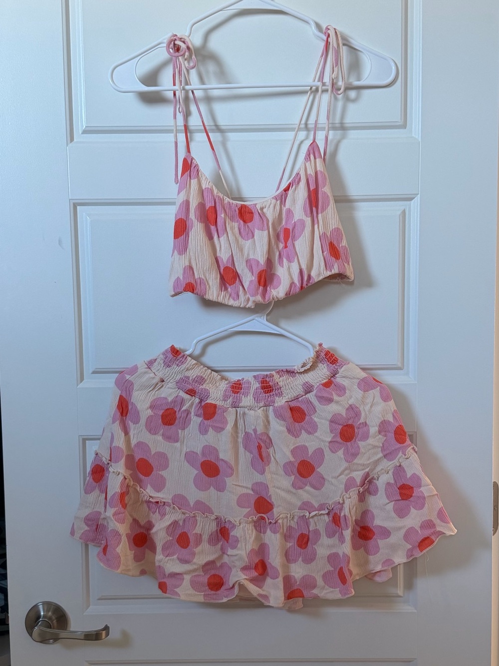 Pink Lily Pink & Orange Floral Tie-Shoulder Camisole and Ruffled Skirt Set